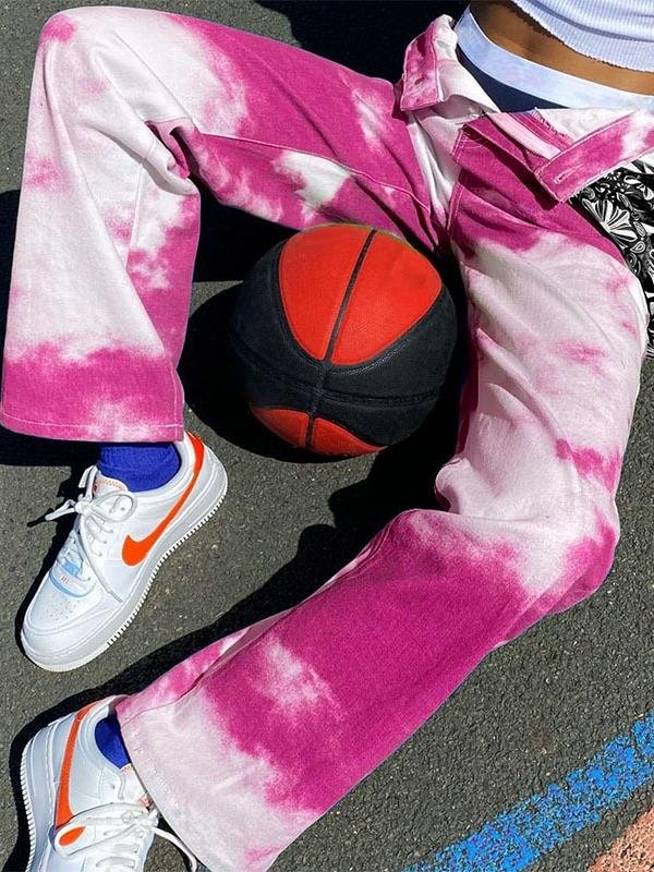 Casual Street Shot High-waisted Straight Tie-dye Pants - Pants - INS | Online Fashion Free Shipping Clothing, Dresses, Tops, Shoes - 12/05/2021 - 120521 - Category_Pants