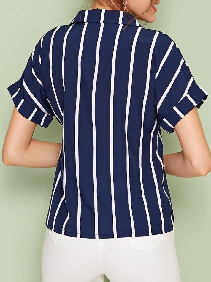 Casual Striped-breasted Lapel Loose Bat Sleeve Ladies Shirt - Blouses - INS | Online Fashion Free Shipping Clothing, Dresses, Tops, Shoes - 10-20 - 14/07/2021 - BLO2107141193