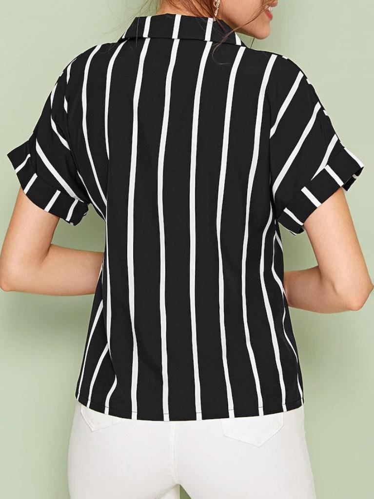 Casual Striped-breasted Lapel Loose Bat Sleeve Ladies Shirt - Blouses - INS | Online Fashion Free Shipping Clothing, Dresses, Tops, Shoes - 10-20 - 14/07/2021 - BLO2107141193