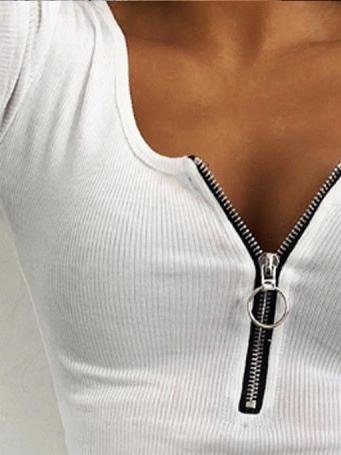 Casual Threaded Zip Decorated Short Sleeve T-shirt - 17.99 - INS | Online Fashion Free Shipping Clothing, Dresses, Tops, Shoes - 02/07/2021 - 10-20 - color-black