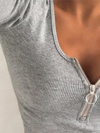 Casual Threaded Zip Decorated Short Sleeve T-shirt - 17.99 - INS | Online Fashion Free Shipping Clothing, Dresses, Tops, Shoes - 02/07/2021 - 10-20 - color-black