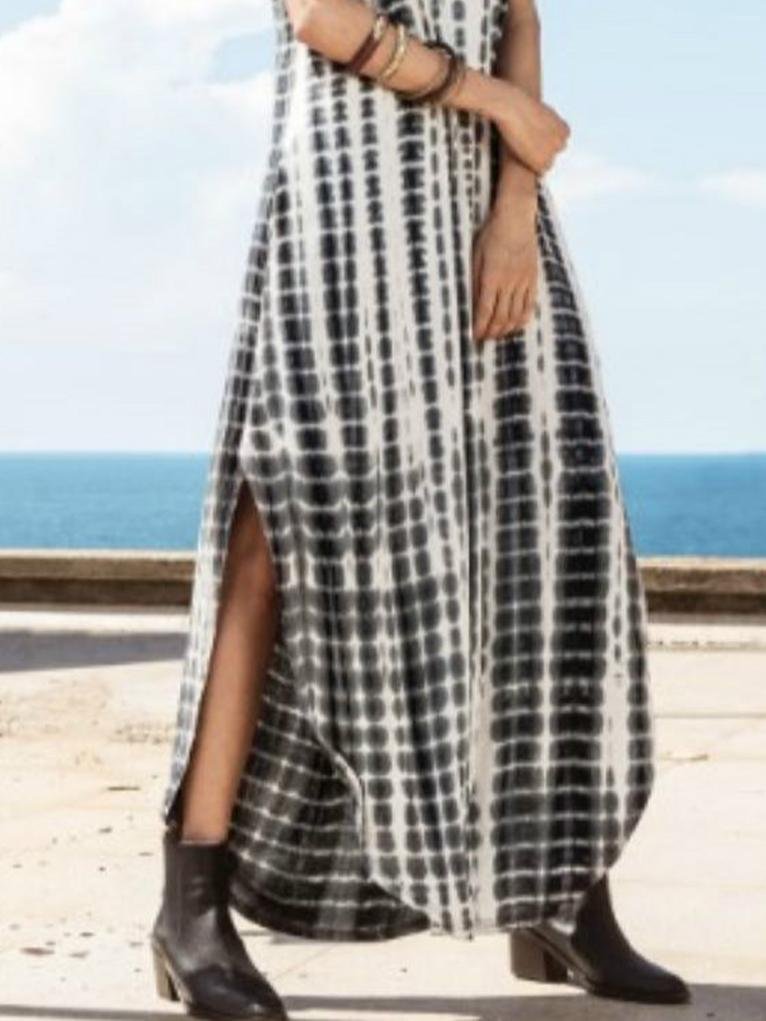 Casual Tie-dye Printed Slit V-neck Dress - Maxi Dresses - INS | Online Fashion Free Shipping Clothing, Dresses, Tops, Shoes - 24/05/2021 - Color_Black - DRE2105241082