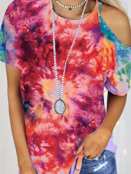 Casual Tie-dye Strapless Short-sleeved T-shirt - T-shirts - INS | Online Fashion Free Shipping Clothing, Dresses, Tops, Shoes - 03/06/2021 - Color_Blue - Color_Purple