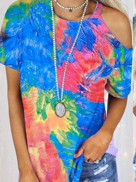 Casual Tie-dye Strapless Short-sleeved T-shirt - T-shirts - INS | Online Fashion Free Shipping Clothing, Dresses, Tops, Shoes - 03/06/2021 - Color_Blue - Color_Purple