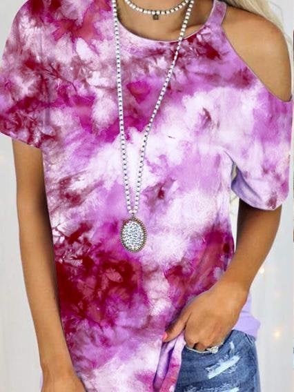 Casual Tie-dye Strapless Short-sleeved T-shirt - T-shirts - INS | Online Fashion Free Shipping Clothing, Dresses, Tops, Shoes - 03/06/2021 - Color_Blue - Color_Purple