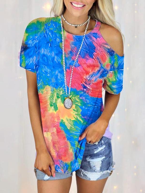 Casual Tie-dye Strapless Short-sleeved T-shirt - T-shirts - INS | Online Fashion Free Shipping Clothing, Dresses, Tops, Shoes - 03/06/2021 - Color_Blue - Color_Purple