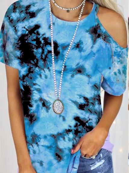 Casual Tie-dye Strapless Short-sleeved T-shirt - T-shirts - INS | Online Fashion Free Shipping Clothing, Dresses, Tops, Shoes - 03/06/2021 - Color_Blue - Color_Purple