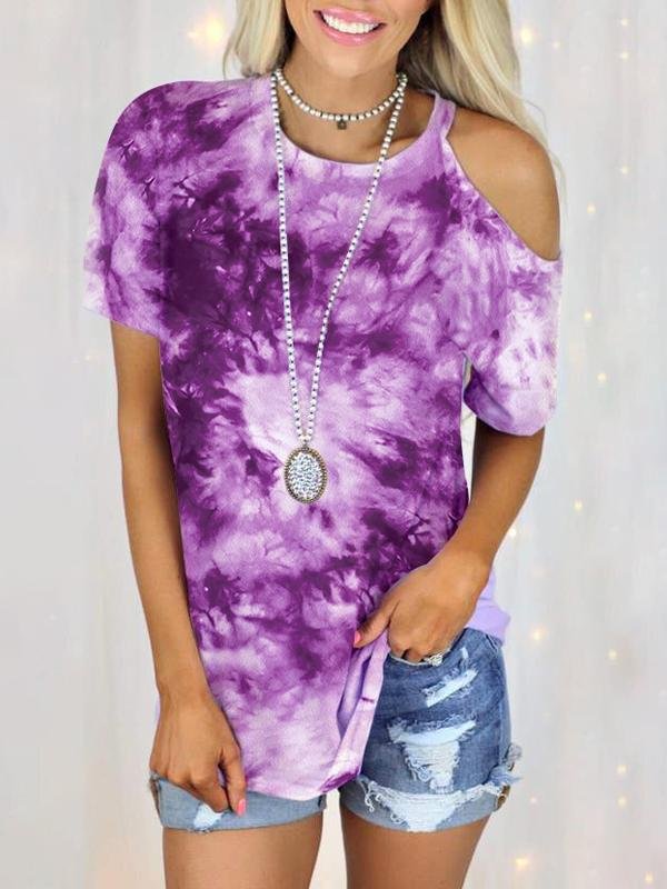 Casual Tie-dye Strapless Short-sleeved T-shirt - T-shirts - INS | Online Fashion Free Shipping Clothing, Dresses, Tops, Shoes - 03/06/2021 - Color_Blue - Color_Purple