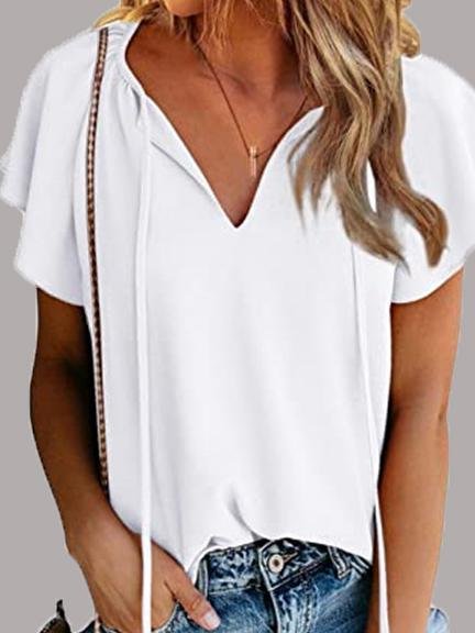 Casual V-neck Chiffon Shirt Loose Short Sleeve Blouses - Blouses - INS | Online Fashion Free Shipping Clothing, Dresses, Tops, Shoes - 08/06/2021 - BLO2106080057 - Category_Blouses