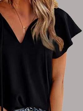 Casual V-neck Chiffon Shirt Loose Short Sleeve Blouses - Blouses - INS | Online Fashion Free Shipping Clothing, Dresses, Tops, Shoes - 08/06/2021 - BLO2106080057 - Category_Blouses