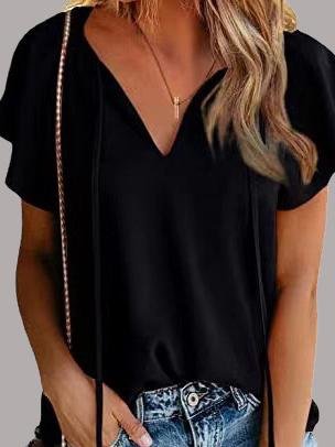 Casual V-neck Chiffon Shirt Loose Short Sleeve Blouses - Blouses - INS | Online Fashion Free Shipping Clothing, Dresses, Tops, Shoes - 08/06/2021 - BLO2106080057 - Category_Blouses