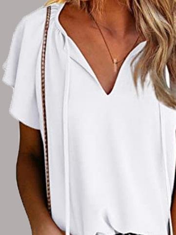 Casual V-neck Chiffon Shirt Loose Short Sleeve Blouses - Blouses - INS | Online Fashion Free Shipping Clothing, Dresses, Tops, Shoes - 08/06/2021 - BLO2106080057 - Category_Blouses