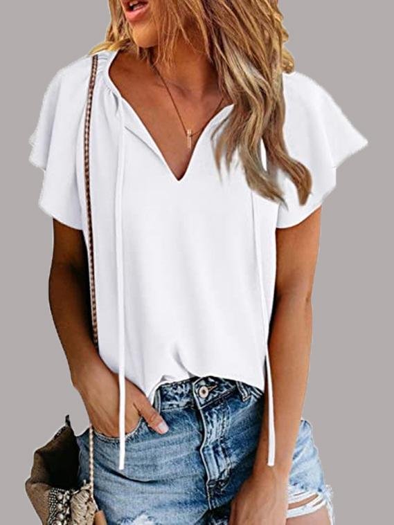 Casual V-neck Chiffon Shirt Loose Short Sleeve Blouses - Blouses - INS | Online Fashion Free Shipping Clothing, Dresses, Tops, Shoes - 08/06/2021 - BLO2106080057 - Category_Blouses