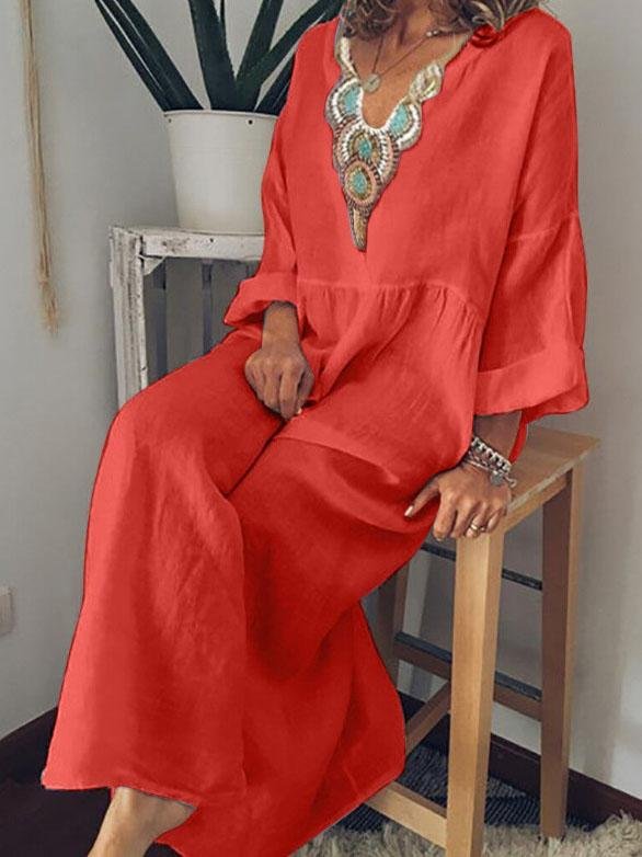 Casual V-neck Long Sleeve Dress - Maxi Dresses - INS | Online Fashion Free Shipping Clothing, Dresses, Tops, Shoes - 20-30 - 21/07/2021 - color-black