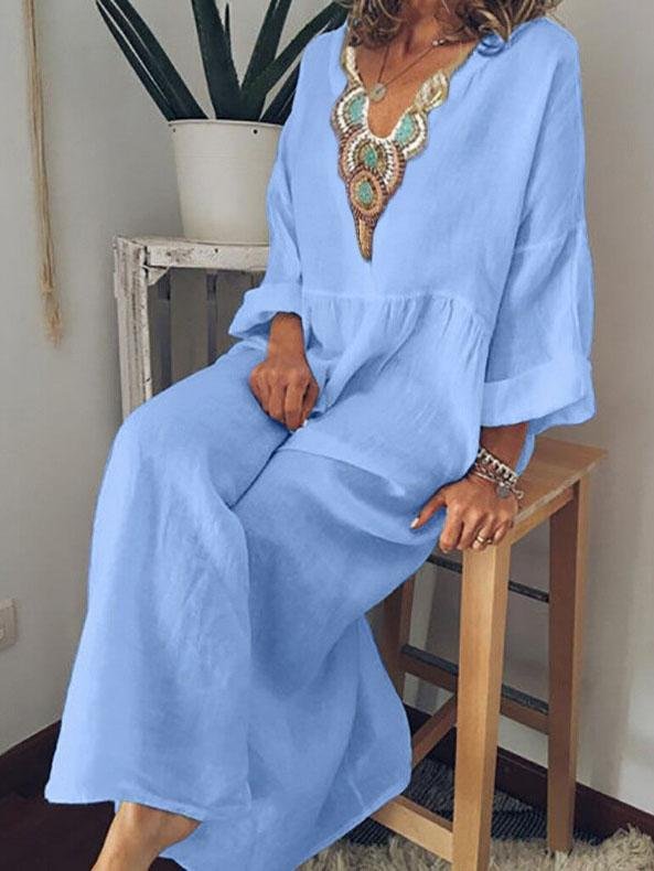 Casual V-neck Long Sleeve Dress - Maxi Dresses - INS | Online Fashion Free Shipping Clothing, Dresses, Tops, Shoes - 20-30 - 21/07/2021 - color-black