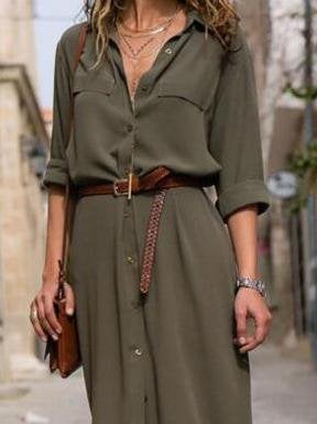 Casual V-neck Long-sleeved Button Shirt Dress - Maxi Dresses - INS | Online Fashion Free Shipping Clothing, Dresses, Tops, Shoes - 01/06/2021 - Color_Black - Color_Blue