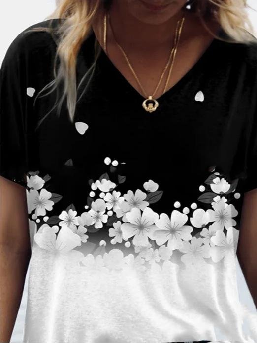 Casual V-neck Short Sleeve Pullover Top - T-shirts - INS | Online Fashion Free Shipping Clothing, Dresses, Tops, Shoes - 10-20 - 21/06/2021 - color-black