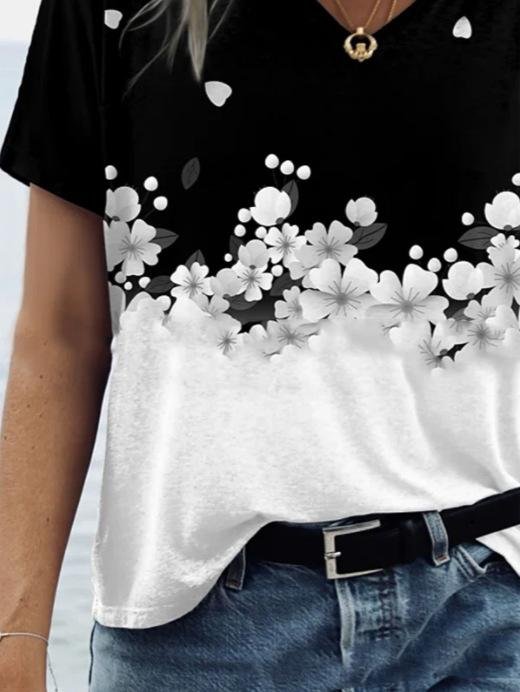 Casual V-neck Short Sleeve Pullover Top - T-shirts - INS | Online Fashion Free Shipping Clothing, Dresses, Tops, Shoes - 10-20 - 21/06/2021 - color-black