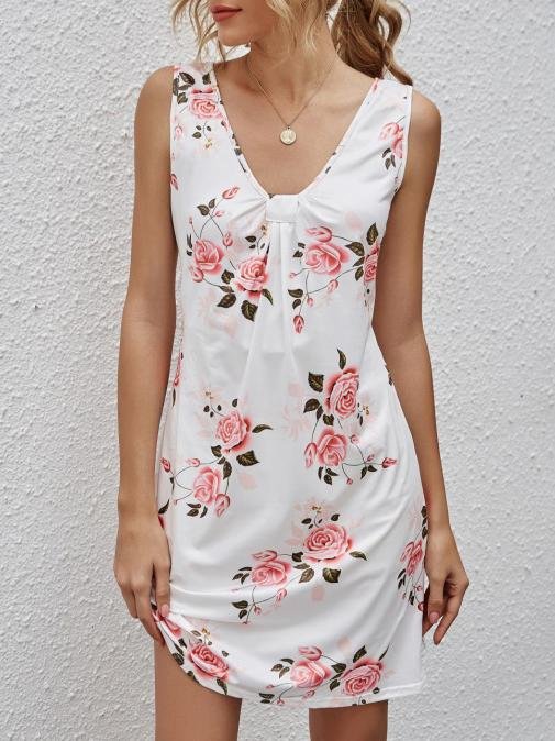 Casual V-neck Sleeveless Printed Dress - Mini Dresses - INS | Online Fashion Free Shipping Clothing, Dresses, Tops, Shoes - 10-20 - 19/06/2021 - color-black