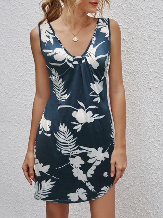 Casual V-neck Sleeveless Printed Dress - Mini Dresses - INS | Online Fashion Free Shipping Clothing, Dresses, Tops, Shoes - 10-20 - 19/06/2021 - color-black