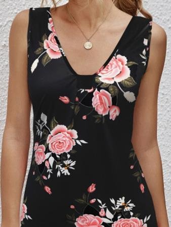 Casual V-neck Sleeveless Printed Dress - Mini Dresses - INS | Online Fashion Free Shipping Clothing, Dresses, Tops, Shoes - 10-20 - 19/06/2021 - color-black