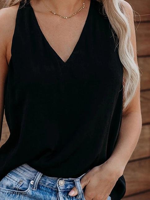 Casual V-neck Solid Color Sleeveless Vest - Tank Tops - INS | Online Fashion Free Shipping Clothing, Dresses, Tops, Shoes - 10/06/2021 - Color_Black - Color_Khaki