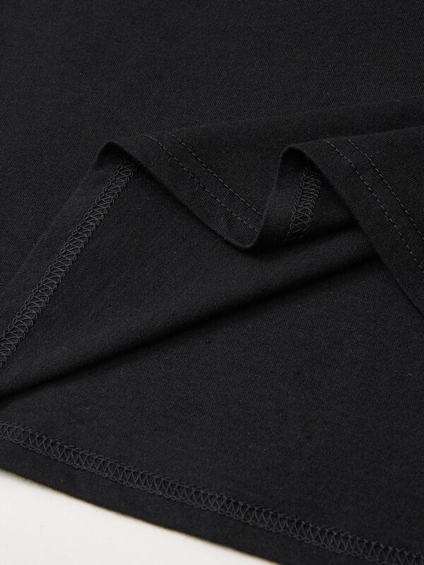 Cat and Slogan Graphic Tee - T-shirts - INS | Online Fashion Free Shipping Clothing, Dresses, Tops, Shoes - 20/02/2021 - Black - Causel