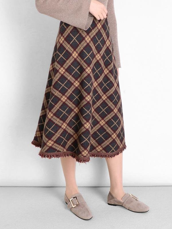 Check Fringed Knit Pave Skirt - Skirt - INS | Online Fashion Free Shipping Clothing, Dresses, Tops, Shoes - 15/03/2021 - Autumn - Black Ash