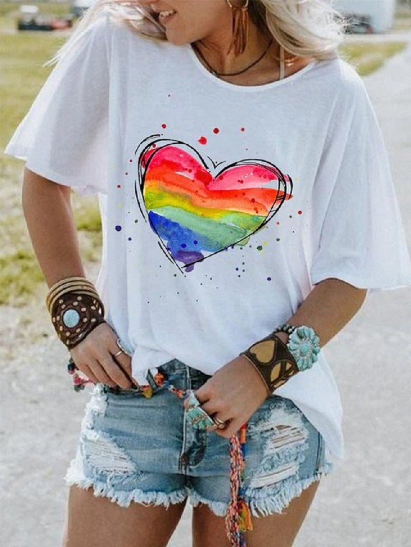 Chic Heart Printed Drop Shoulder T-Shirt - T-Shirts - INS | Online Fashion Free Shipping Clothing, Dresses, Tops, Shoes - 22/04/2021 - BLO210422232 - Catagory_T-Shirts