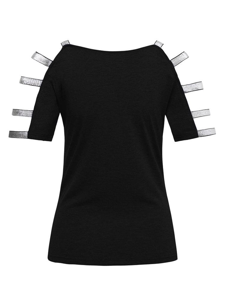 Chic Knit V-neck Short-sleeved T-shirt - T-shirts - INS | Online Fashion Free Shipping Clothing, Dresses, Tops, Shoes - 12/05/2021 - 120521 - Color_Black
