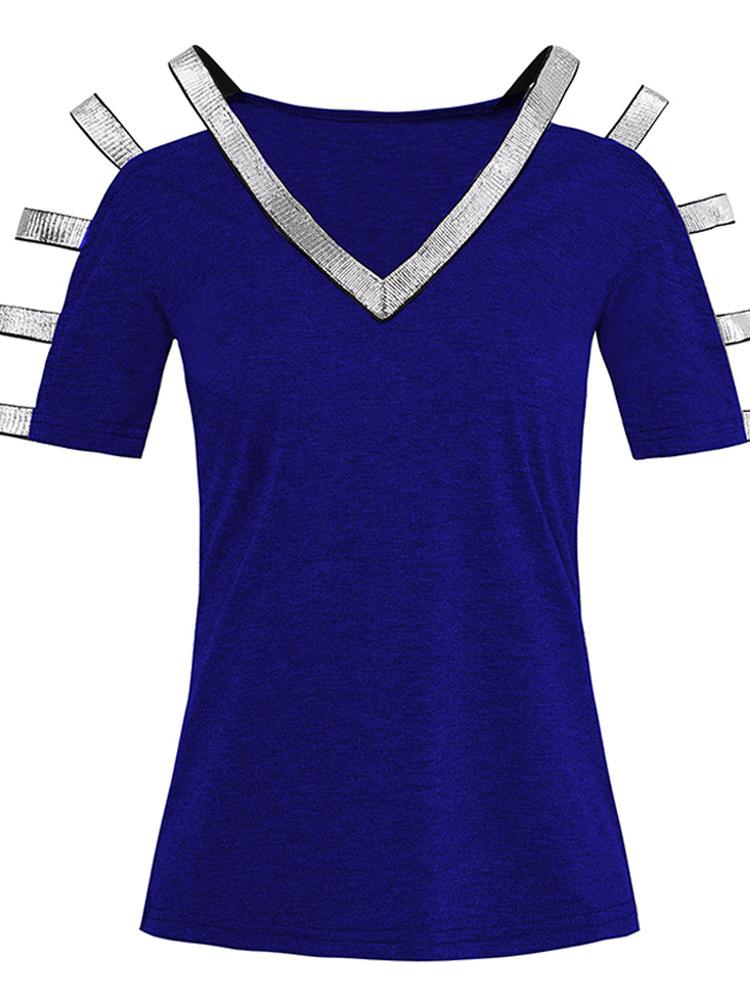 Chic Knit V-neck Short-sleeved T-shirt - T-shirts - INS | Online Fashion Free Shipping Clothing, Dresses, Tops, Shoes - 12/05/2021 - 120521 - Color_Black