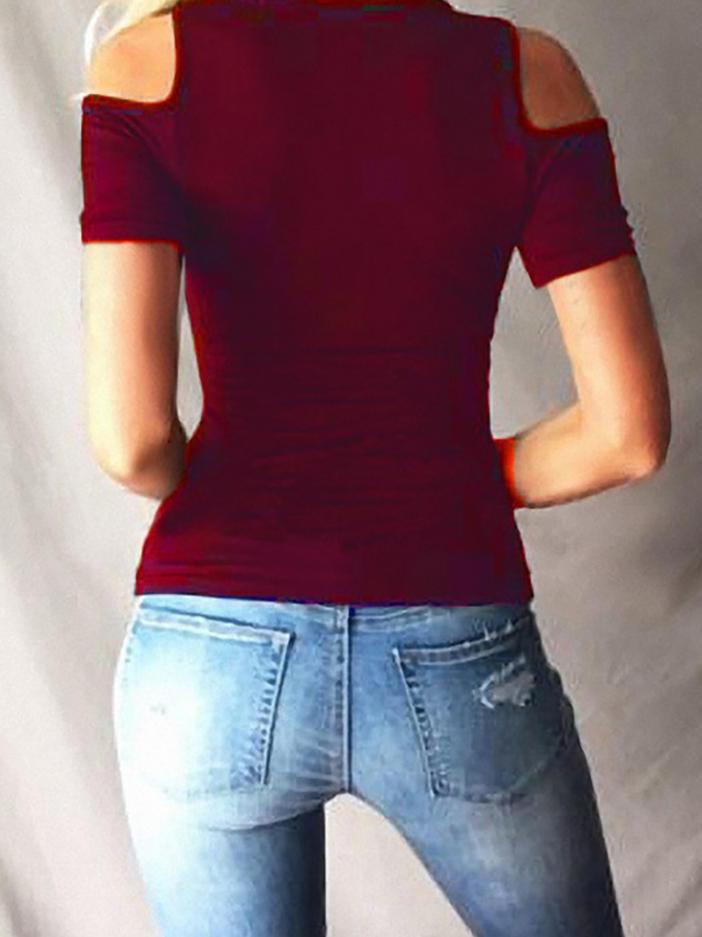 Cold Shoulder Eyelet Lace-up Blouse - T-Shirts - INS | Online Fashion Free Shipping Clothing, Dresses, Tops, Shoes - 27/04/2021 - Color_Black - Color_Red