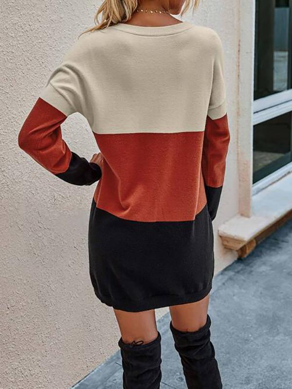 Color Block Drop Shoulder Sweater Dress - Dresses - INS | Online Fashion Free Shipping Clothing, Dresses, Tops, Shoes - 02/02/2021 - Autumn - Casual Dresses