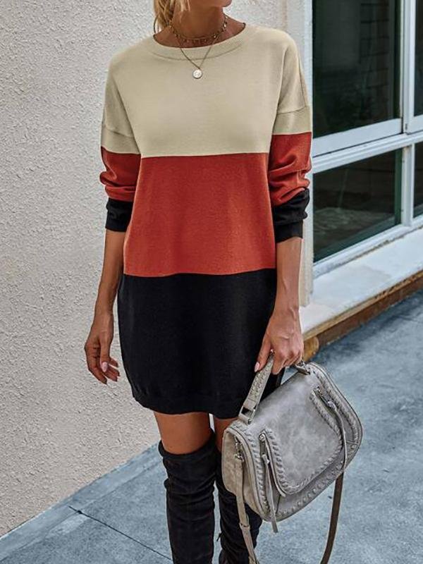 Color Block Drop Shoulder Sweater Dress - Dresses - INS | Online Fashion Free Shipping Clothing, Dresses, Tops, Shoes - 02/02/2021 - Autumn - Casual Dresses