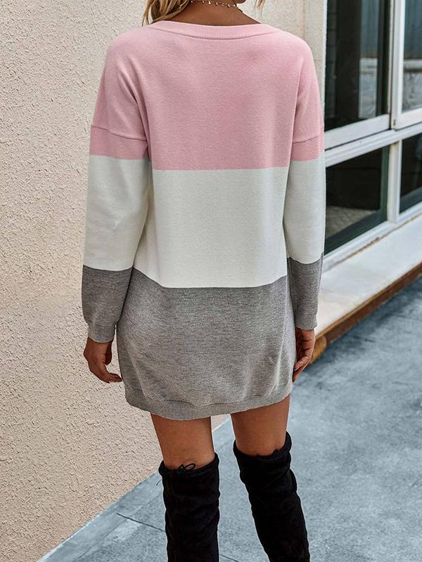 Color Block Drop Shoulder Sweater Dress - Dresses - INS | Online Fashion Free Shipping Clothing, Dresses, Tops, Shoes - 02/02/2021 - Autumn - Casual Dresses