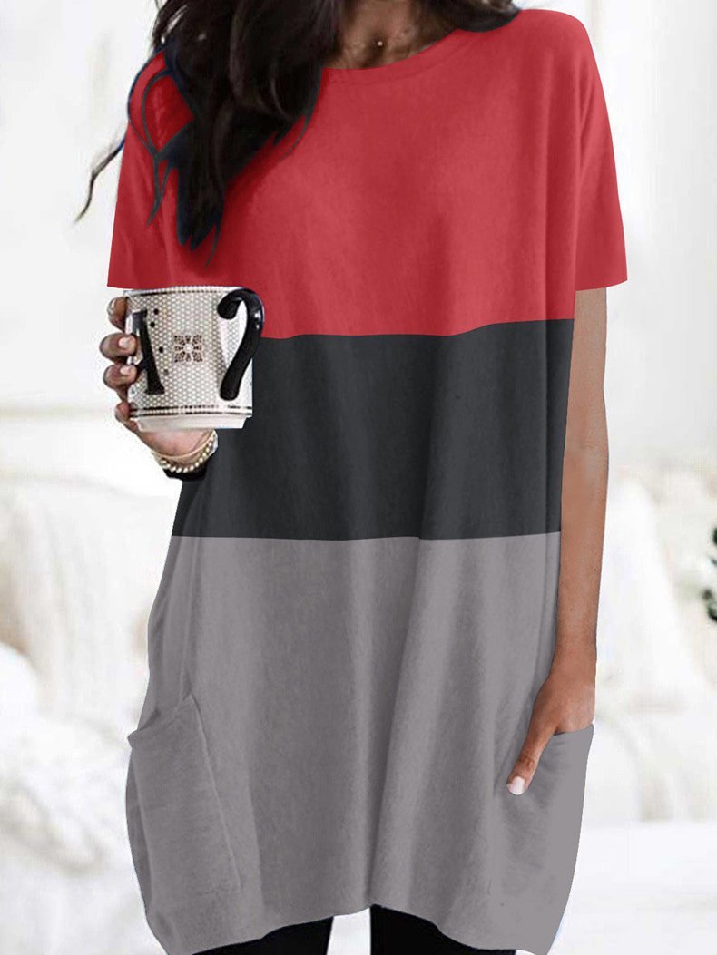 Color-block Pocket Short Sleeve Skirt - Mini Dresses - INS | Online Fashion Free Shipping Clothing, Dresses, Tops, Shoes - 10-20 - 22/06/2021 - color-black