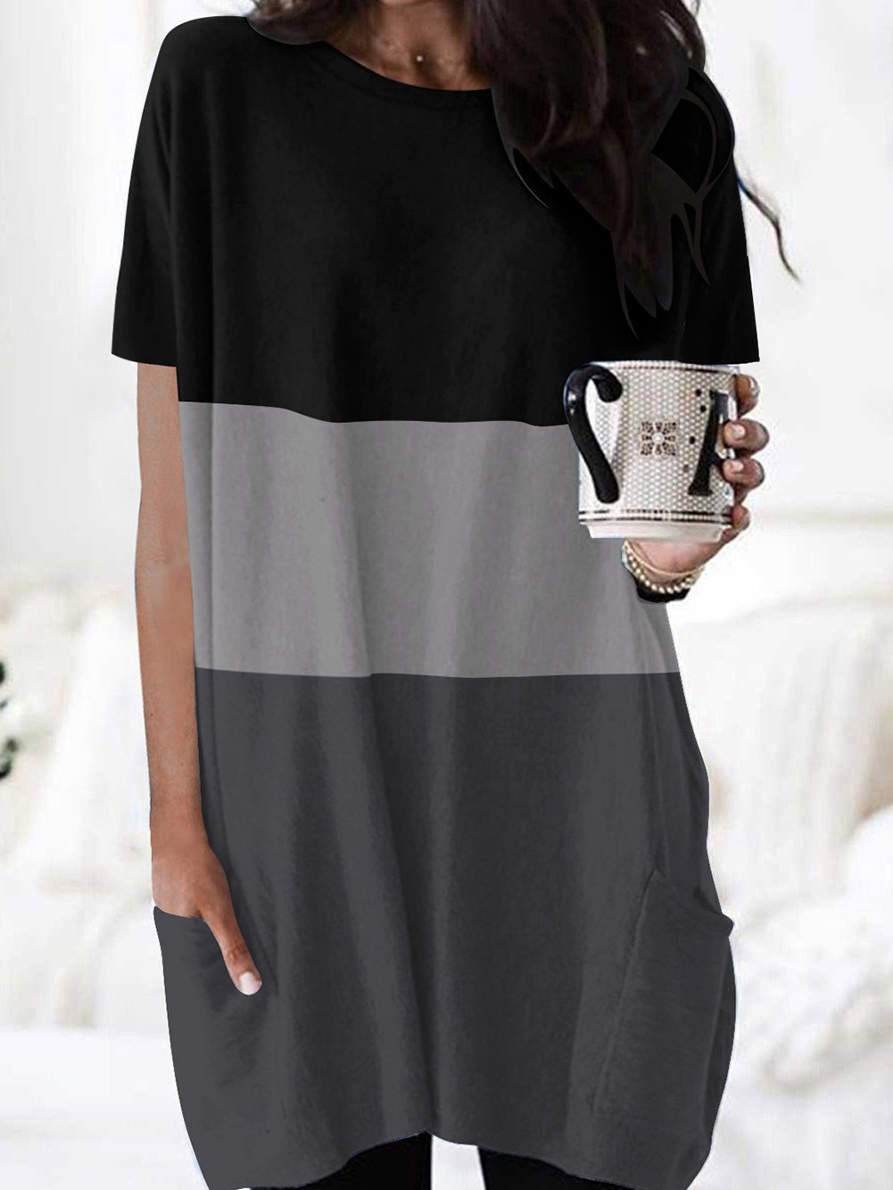 Color-block Pocket Short Sleeve Skirt - Mini Dresses - INS | Online Fashion Free Shipping Clothing, Dresses, Tops, Shoes - 10-20 - 22/06/2021 - color-black