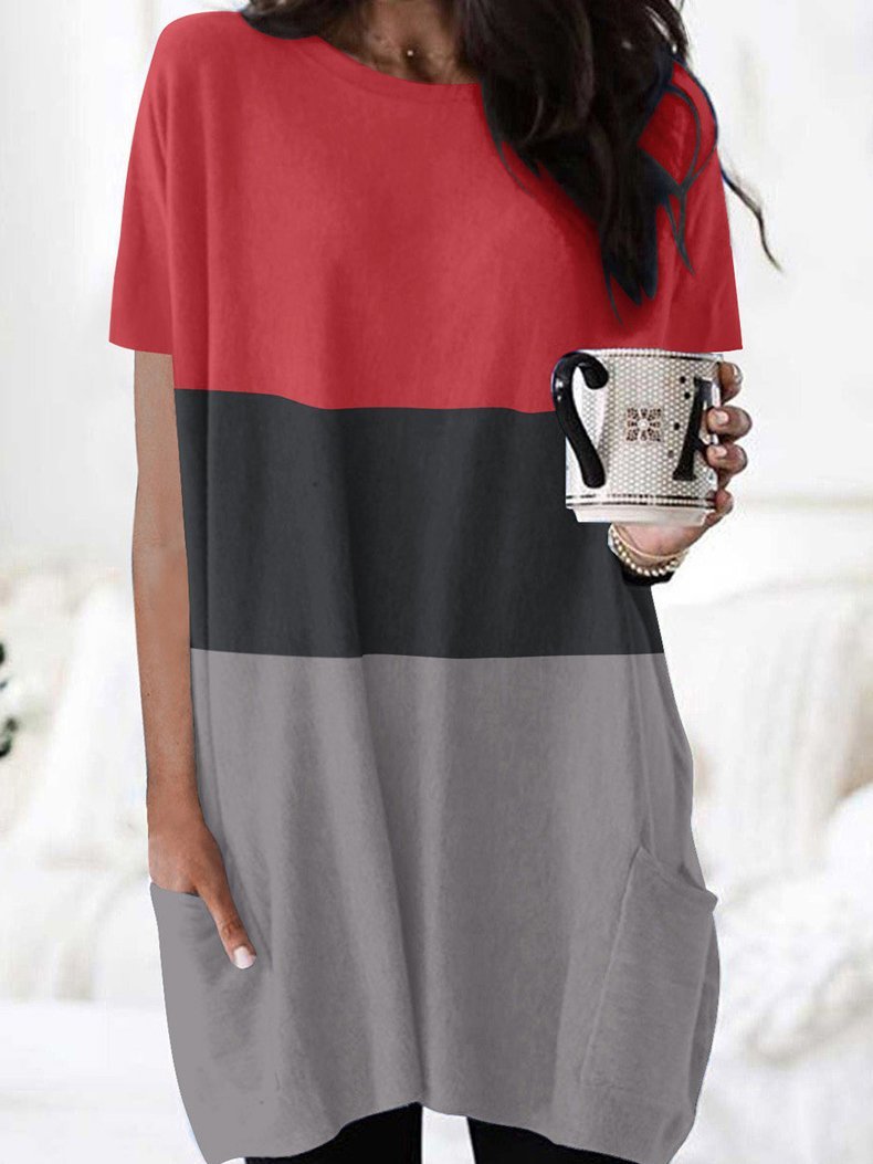 Color-block Pocket Short Sleeve Skirt - Mini Dresses - INS | Online Fashion Free Shipping Clothing, Dresses, Tops, Shoes - 10-20 - 22/06/2021 - color-black