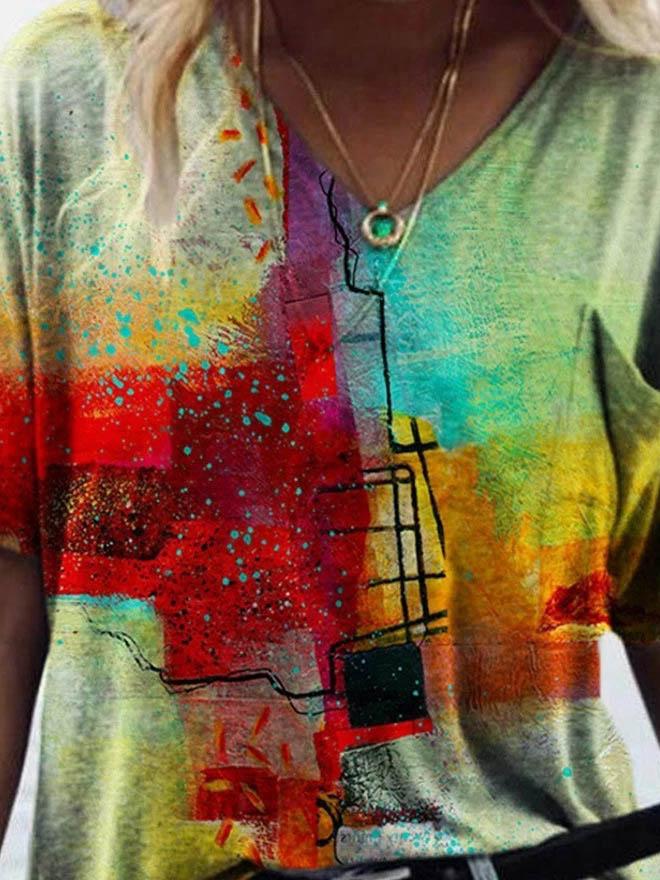 Color Block Print Short-sleeved T-shirt - T-shirts - INS | Online Fashion Free Shipping Clothing, Dresses, Tops, Shoes - 09/06/2021 - Color_Green - Size_2XL