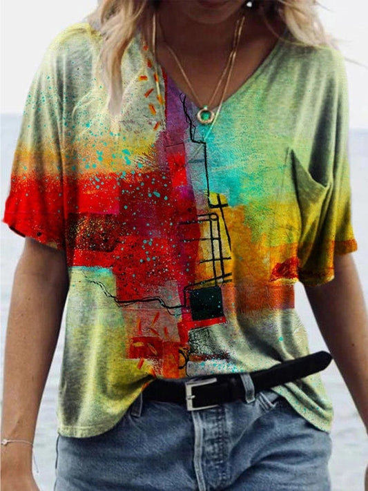 Color Block Print Short-sleeved T-shirt - T-shirts - INS | Online Fashion Free Shipping Clothing, Dresses, Tops, Shoes - 09/06/2021 - Color_Green - Size_2XL