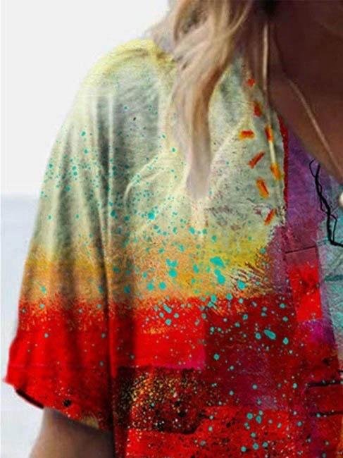 Color Block Print Short-sleeved T-shirt - T-shirts - INS | Online Fashion Free Shipping Clothing, Dresses, Tops, Shoes - 09/06/2021 - Color_Green - Size_2XL