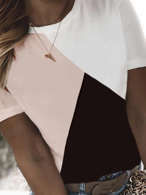 Color Block Round Neck Short Sleeves T-shirts - T-shirts - INS | Online Fashion Free Shipping Clothing, Dresses, Tops, Shoes - 10-20 - 15/07/2021 - color-white