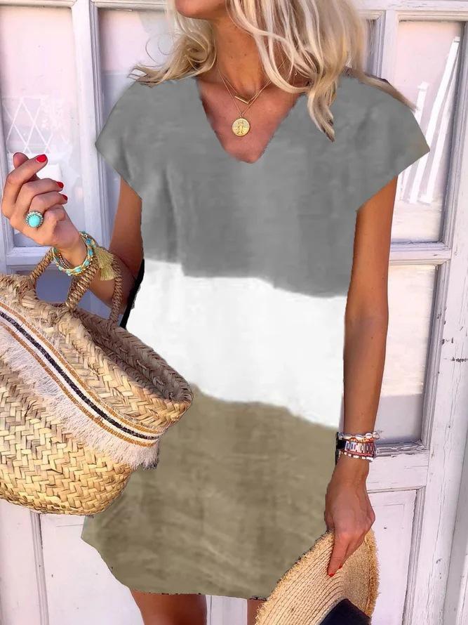 Color Block V Neck Short Sleeve Dress - Mini Dresses - INS | Online Fashion Free Shipping Clothing, Dresses, Tops, Shoes - 06/07/2021 - 10-20 - color-black