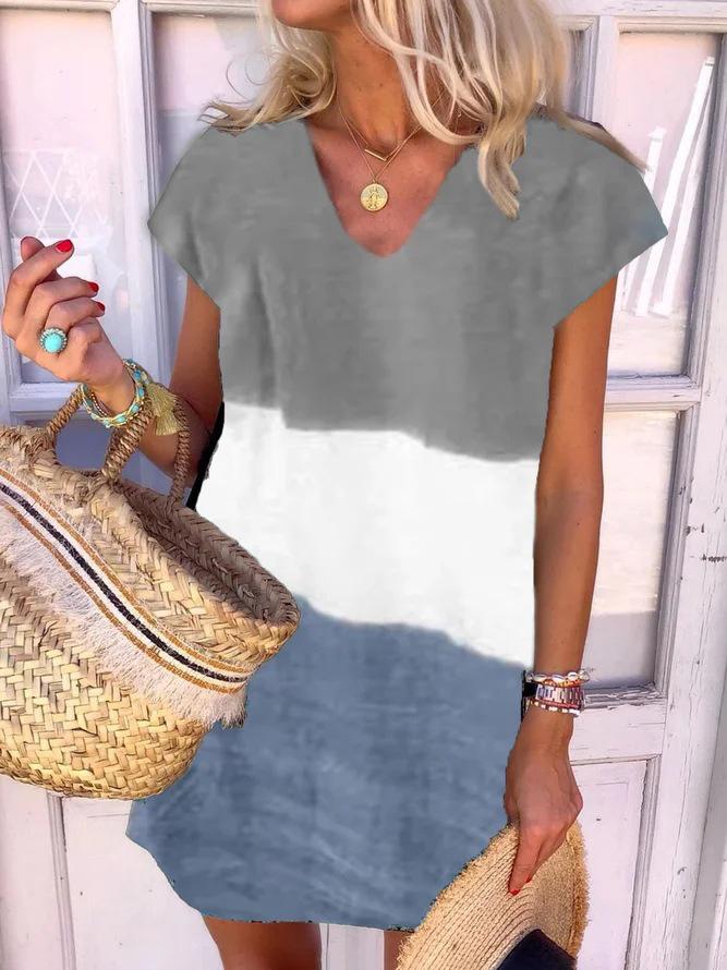 Color Block V Neck Short Sleeve Dress - Mini Dresses - INS | Online Fashion Free Shipping Clothing, Dresses, Tops, Shoes - 06/07/2021 - 10-20 - color-black