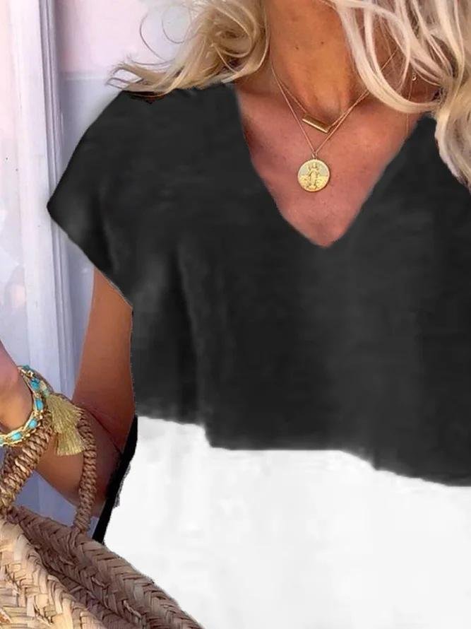 Color Block V Neck Short Sleeve Dress - Mini Dresses - INS | Online Fashion Free Shipping Clothing, Dresses, Tops, Shoes - 06/07/2021 - 10-20 - color-black