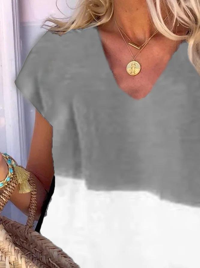 Color Block V Neck Short Sleeve Dress - Mini Dresses - INS | Online Fashion Free Shipping Clothing, Dresses, Tops, Shoes - 06/07/2021 - 10-20 - color-black