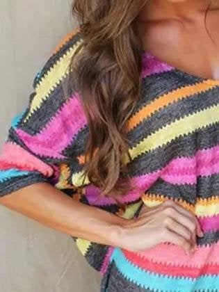 Color Contrast V-neck Short-sleeve Mini Dress - Mini Dresses - INS | Online Fashion Free Shipping Clothing, Dresses, Tops, Shoes - 31/05/2021 - Color_Pink - DRE2105311129