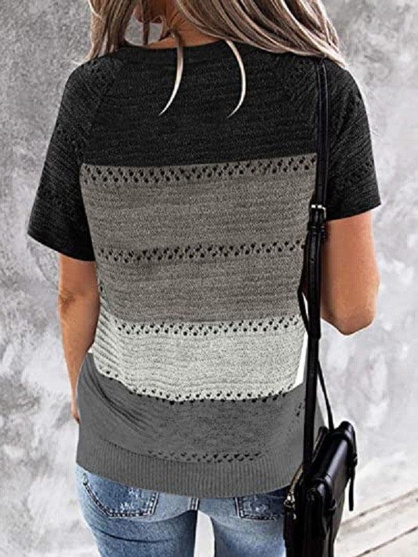 Color-matching Hollow V-neck Knitted T-shirt - T-shirts - INS | Online Fashion Free Shipping Clothing, Dresses, Tops, Shoes - 14/07/2021 - 20-30 - color-black