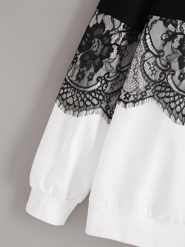 Colorblock Contrast Lace Sweatshirt - Sweatshirts - INS | Online Fashion Free Shipping Clothing, Dresses, Tops, Shoes - 01/02/2021 - Black and White - Casual