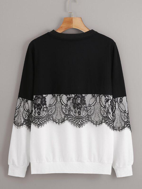 Colorblock Contrast Lace Sweatshirt - Sweatshirts - INS | Online Fashion Free Shipping Clothing, Dresses, Tops, Shoes - 01/02/2021 - Black and White - Casual
